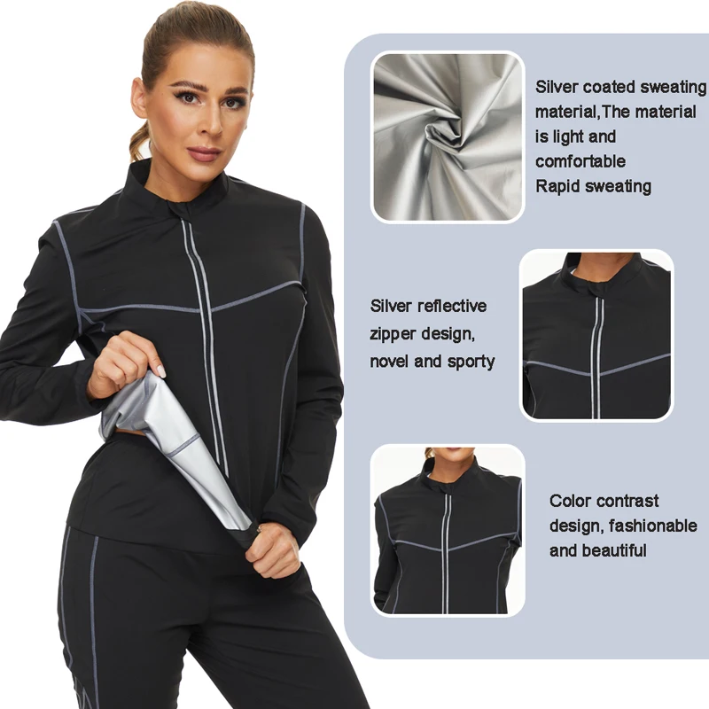 NINGMI Sauna Suit for Women Fat Burner Slimming Set Hot Sweating Jacket Leggings Workout Weight Loss Body Shaper Fat Burner Gym