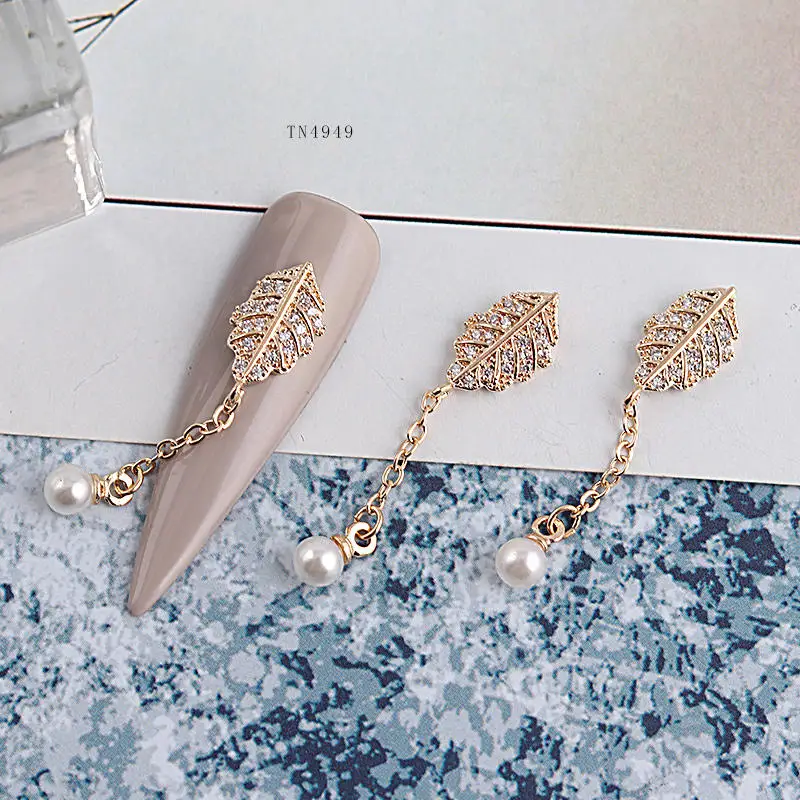 5 шт. подвеска для ногтей с листьями и жемчугом | Красота здоровье