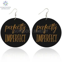 somesoor perfectly imperfect black sayings wooden drop earrings double sides printed photos wood ear dangle for women gifts