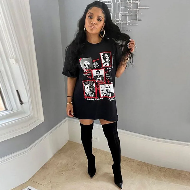 

high street fashion t shirts tee dress for women summer casual cotton clothing 2020 newest printing short sleeve evening dress