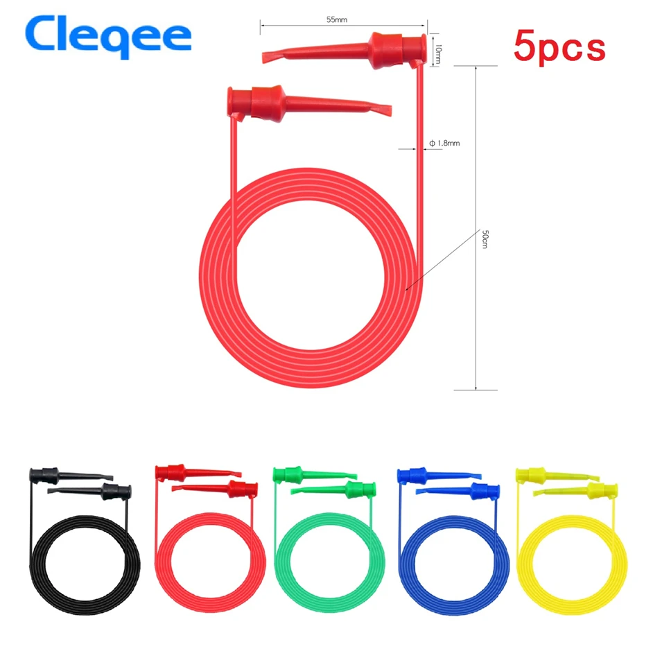 

Hot Cleqee P1520 5pcs Multimeter Electrical Testing Dual SMD IC Test Hook Lead Silicone Cable 50cm 5colors