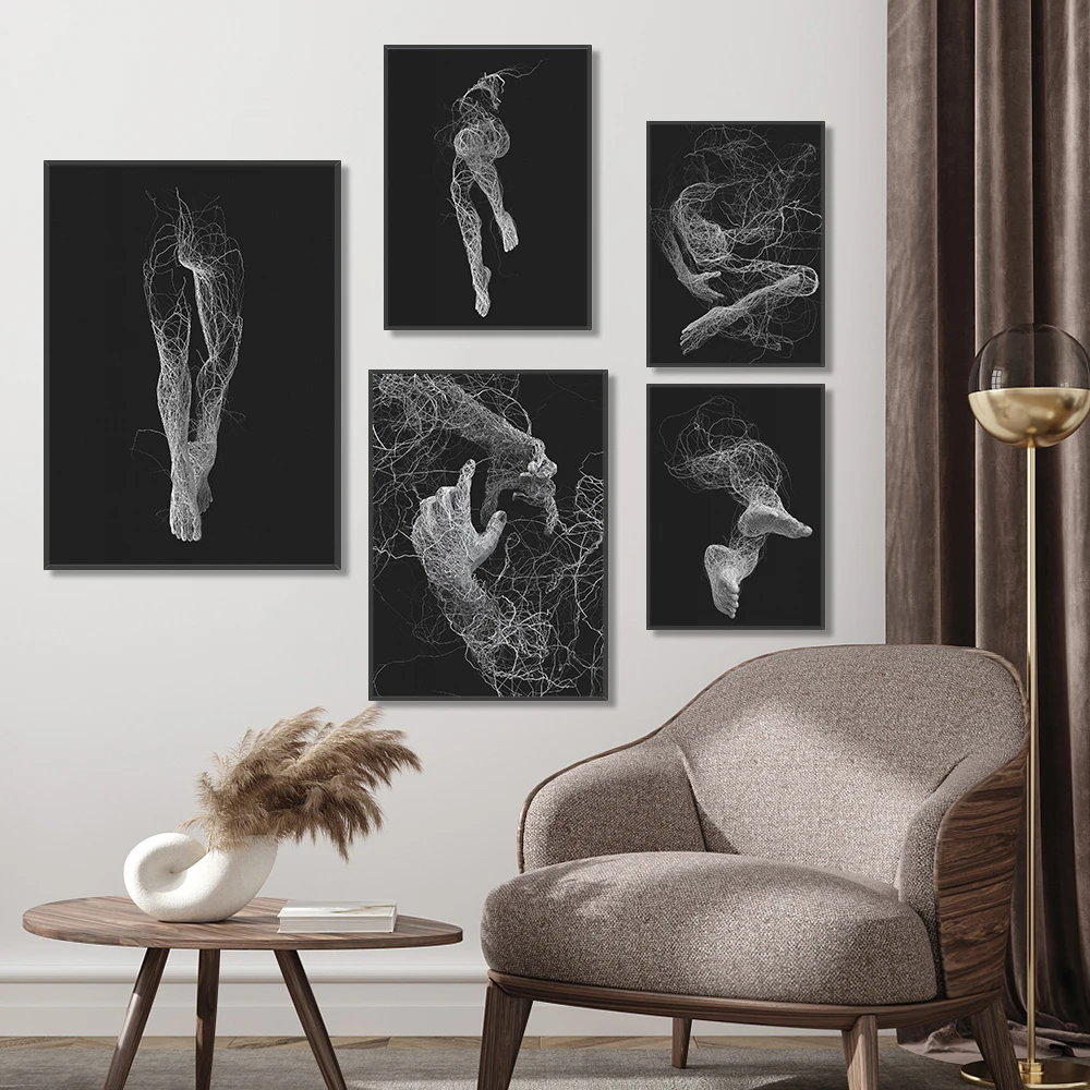 

Minimalist black and white body line hand and foot wall art canvas poster printing picture home living room decoration painting