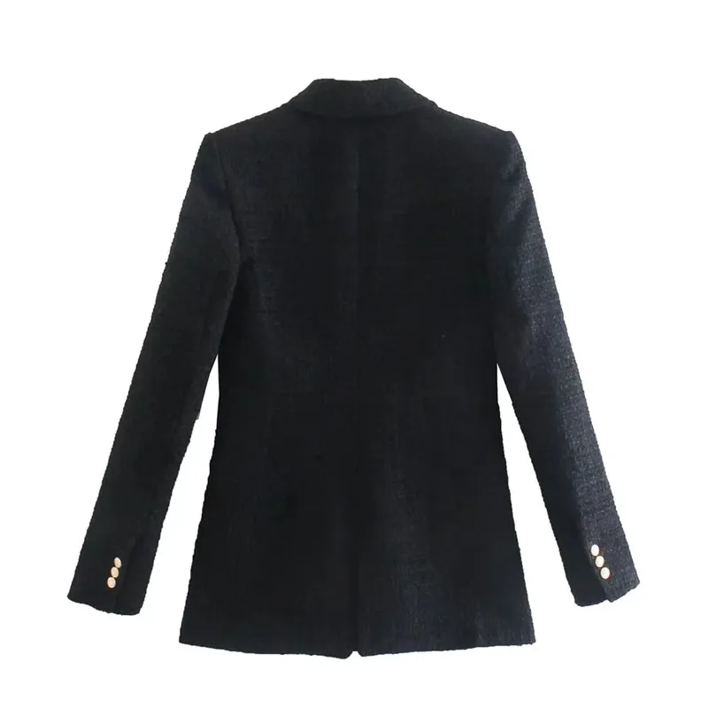 Женский твидовый блейзер с длинным рукавом двойным рядом пуговиц | Женская