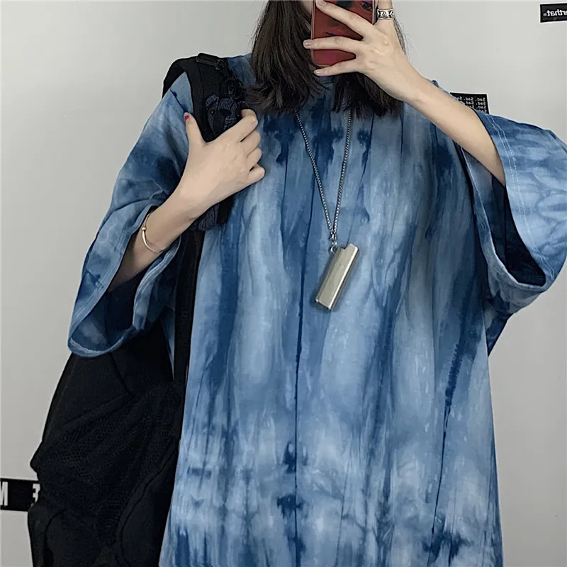 

2021 Tie Dye Print T Shirt Men Women Tops Tees O-neck Short Sleeve Female T-Shirt Streetwear Oversized Top Casual Tshirt