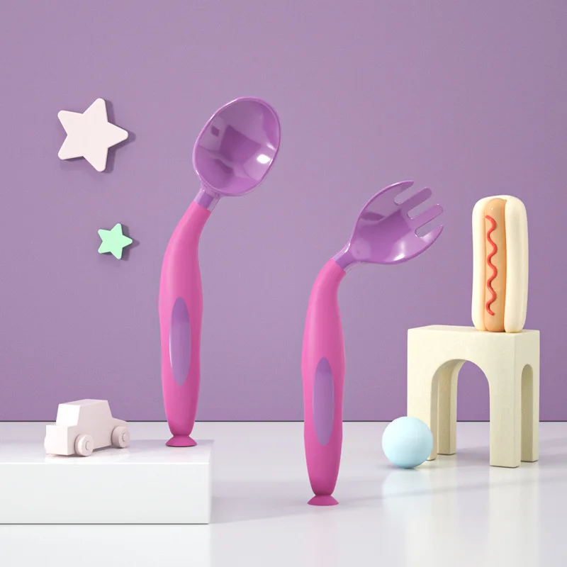 

Silicone Bendable Non-slip Baby Training Tableware Cutlery Fork Spoon Solid Food Self Feeding For Kids Children Creative Gift