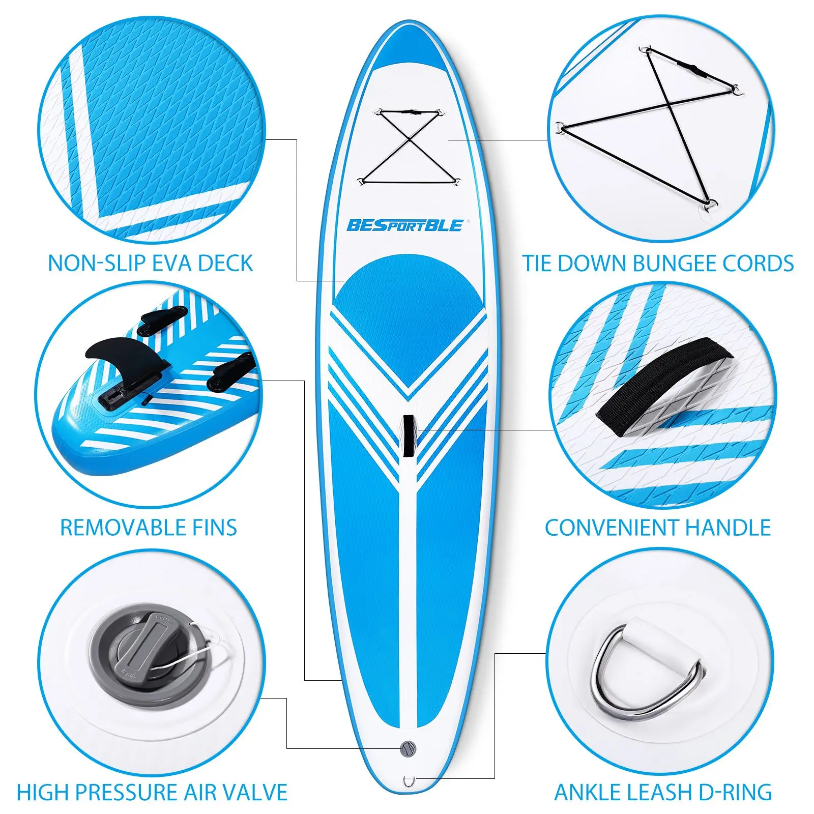 

BESPORTBLE Paddle Board Premium Inflatable Paddle Board Stand up Paddle Board Bonus Manual Pump Ankle Leash Repair Kit for Adult