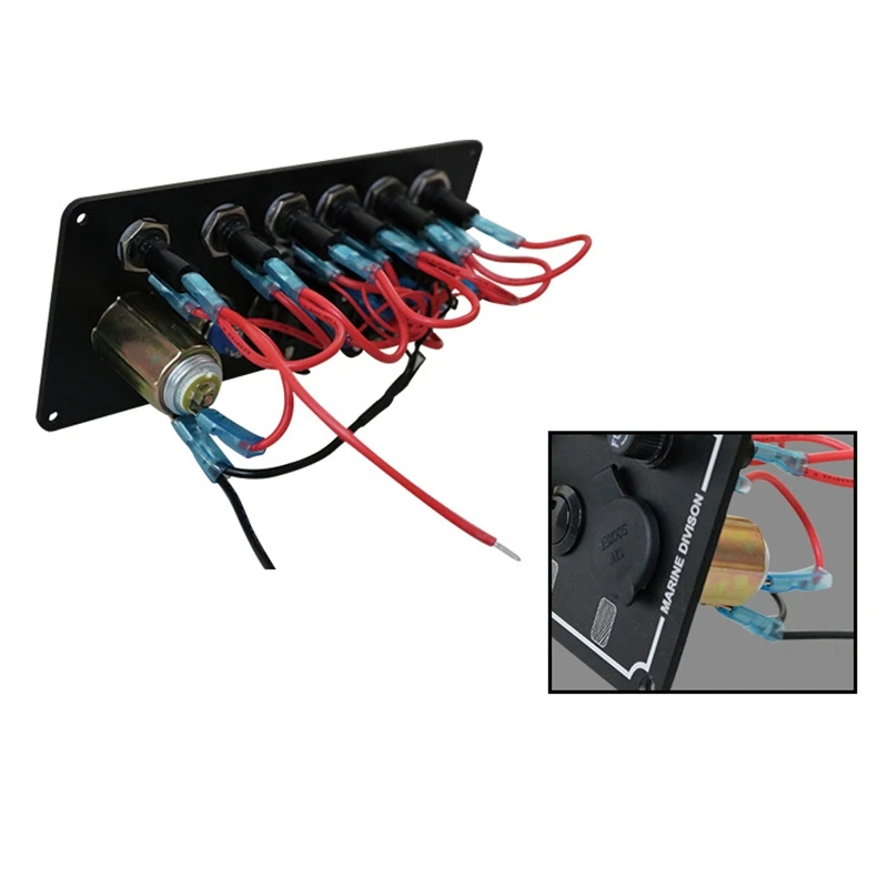 

6 Gang Marine Toggle Switch Panel 12V/24V Fused ON/OFF Overload Switch Panel with Cigarette Lighter for Boat Caravan RV
