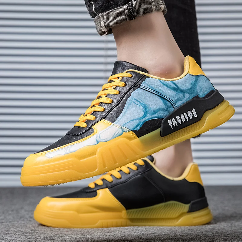 Мужские кроссовки с черепами черные удобные повседневные из искусственной кожи