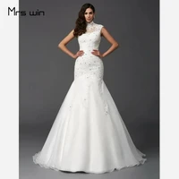 mrs win wedding dress cystal mermaid wedding dresses elegant high collar vestido de noiva plus size lace bridal ball gowns hr024