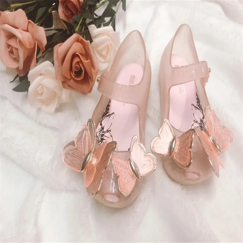 Модная мини обувь для девочек Melissa прозрачная с бабочкой сандалии маленьких