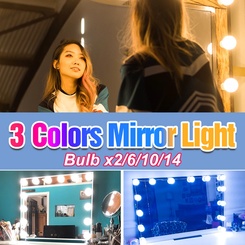 

3 Color LED Wall Lamp Makeup Mirror Night Light Vanity Lamp Bulb Table Mirror Light 12V USB Touch Dimming Home Decoration Lamp