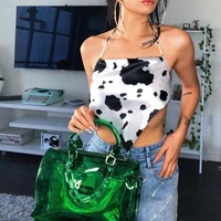 2021 e girl cow floral printed halter camis y2k aesthetic sexy satin backless bandage crop top women summer sleeveless clothes
