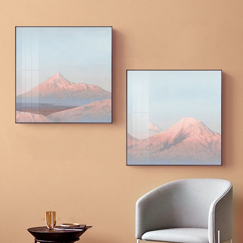 Абстрактная картина с теплсветильник на холсте постеры принтом пейзаж розовый