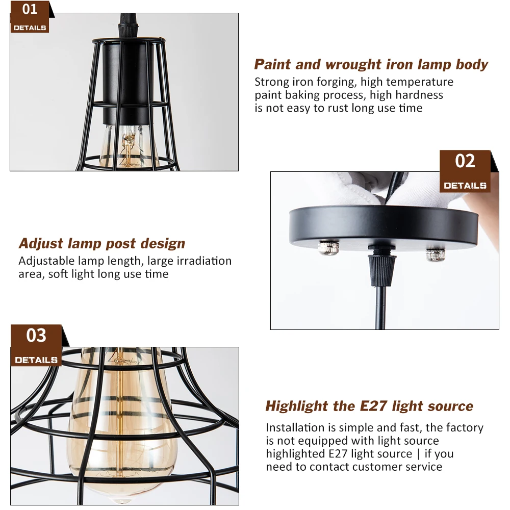 

E27 Pendant Light Retro Hanging Lamp Industrial Style Loft Lighting Fixtures For Kitchen Restaurant Bar