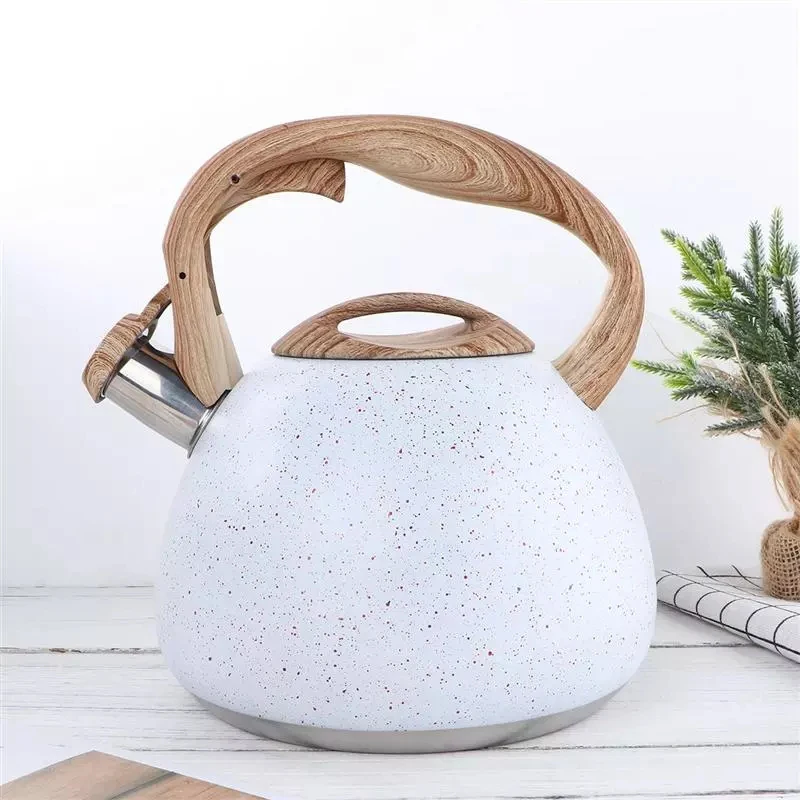 

1Pc 3L Stainless steel sounding kettle wood handle dazzling European style antique whistle kettle flat bottom tea boiling kettle