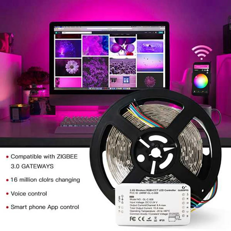 Умная Светодиодная лента OPTO RGB + CCT Zigbee управление голосом работает с Echo Plus для