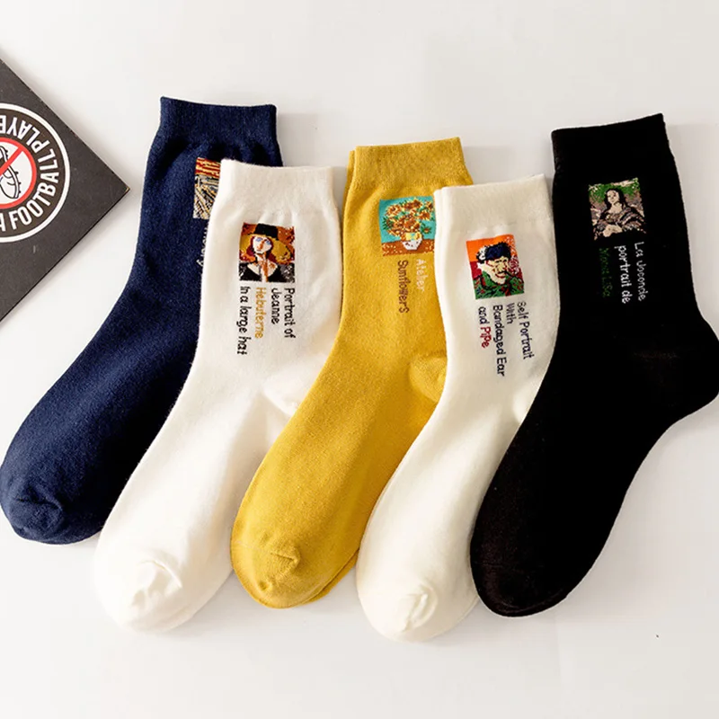 

Socks Women Cartoon Famous Art Print Van Gogh Cotton Fashion Leisure Woman Korean Female Ladies Socks for Girls Wholesale