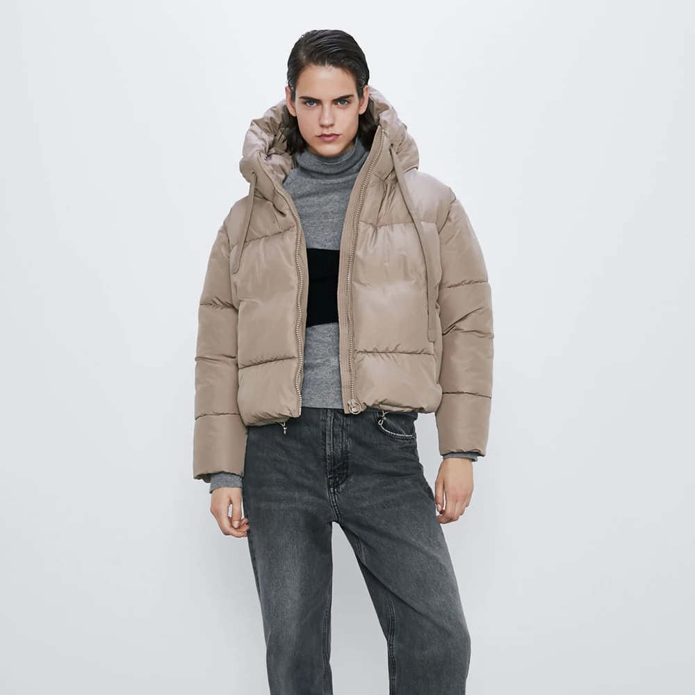 ZA Регулируемая хлопковая куртка с капюшоном осенняя и зимняя женская воротником