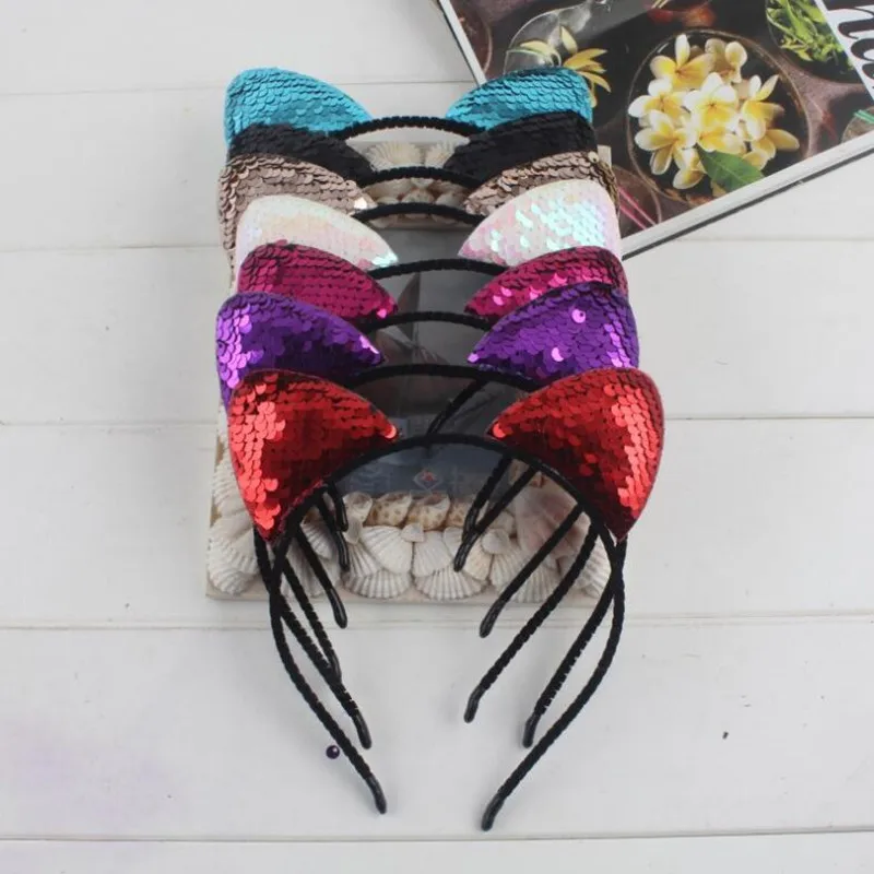 

Handmade Sequins Cat Animal Ear Headband Children Adults Hairband Birthday Party Hair Costume Halloween Christmas
