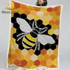 BlessLiving Busy Bee Plush Blanket Insect Cute Sherpa Blanket Honeycomb Throw Blanket Yellow Geometric Beehive Mantas De Cama 1