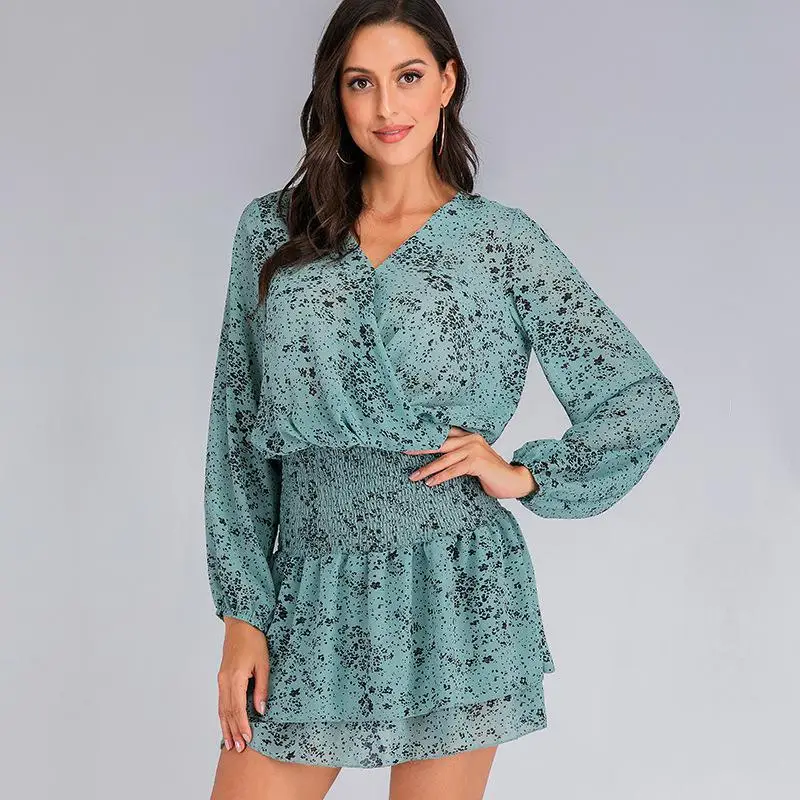 Шифоновое платье женское с эластичной резинкой на талии плиссированное весна
