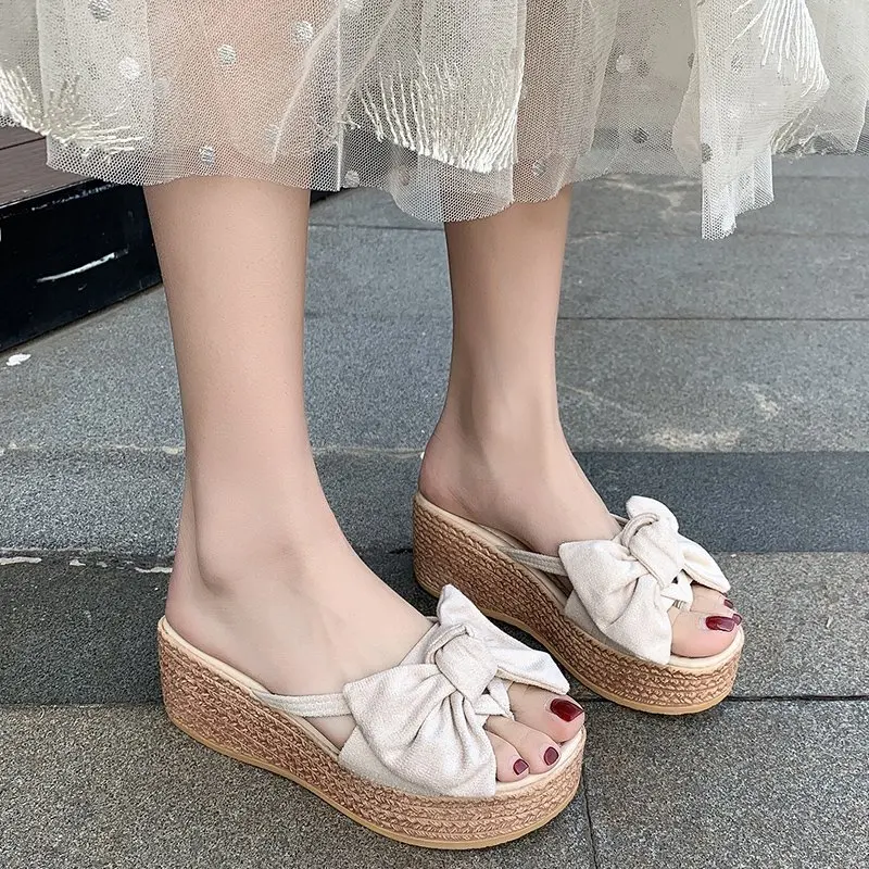 HEVXM 7 5 см летние женские шлепанцы на танкетке пляжные Нескользящие сандалии