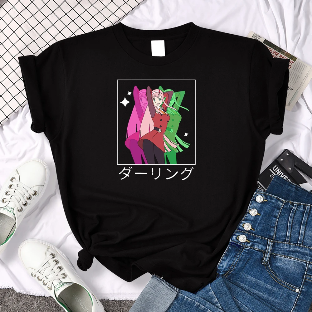 

Womens T-Shirt Anime Darling In The Franxx Zero Two Printed Tshirt Famale Oversized Casual O-Neck Tops Harajukua Street Tshirts