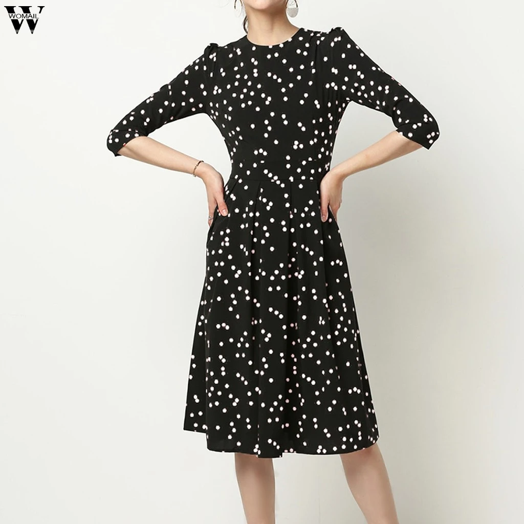Женское платье vestidos S 2XL ropa mujer robe femme модное до колена с круглым вырезом и рукавом средней длины принтом