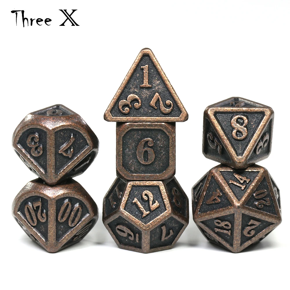 Древний металлический набор игральных костей игра DND многогранные Твердые