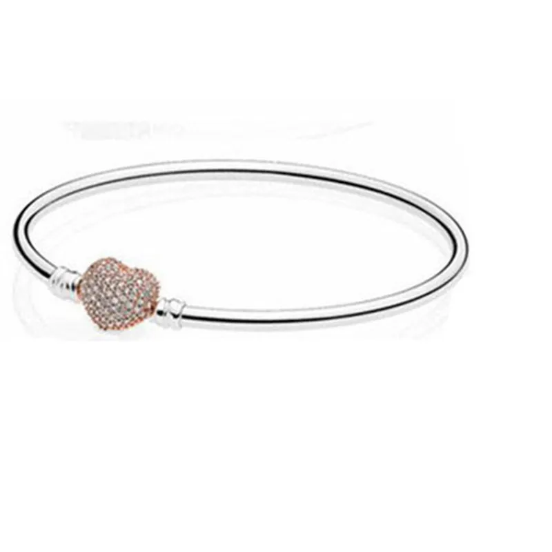 TIF pan 925 пробы серебряный браслет. Розовое золото сердце Застежка Шарм оригинальные ювелирные изделия Роскошные модные женские подарок