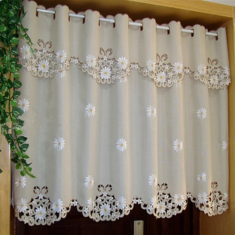 

Half-curtain White Sunflower Flower Embroidered Wear Curtain Blackout Curtain Embroidery Hem Curtain for Kitchen Cabinet Door