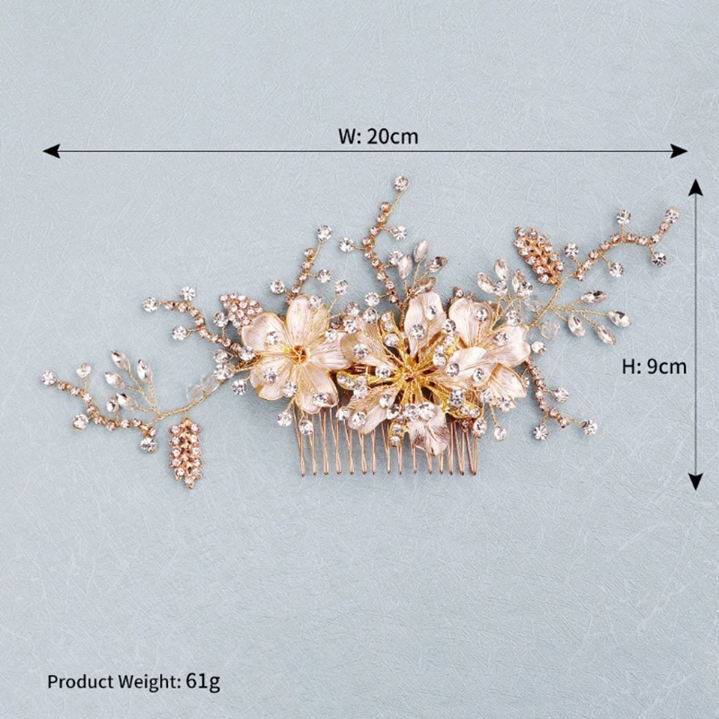 

PHYLLIS A94 Golden Alloy Floral Bridal Hair Comb Hair Clips Crystal Bridal Hair Accessories Birthday Party Headwear Brides Tiara