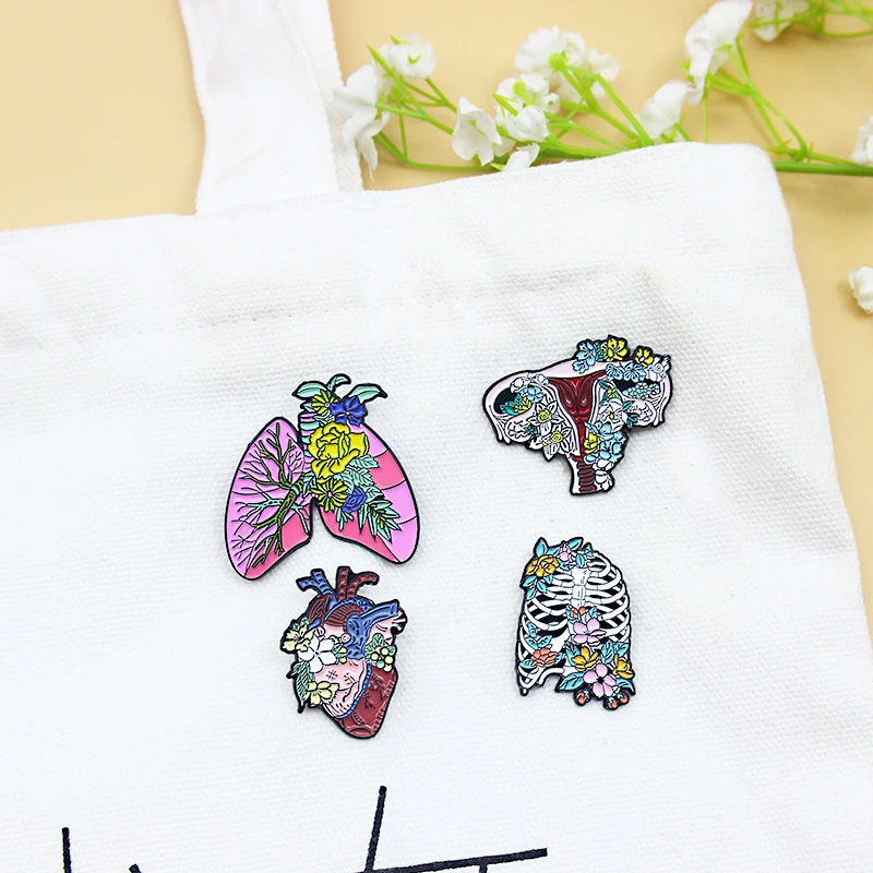 

Gorgeous Flower Viscera Series Brooches Punk Rose Skeleton Body Enamel Lapel Pin Backpack Badge Bag Jewelry Gifts for Friends