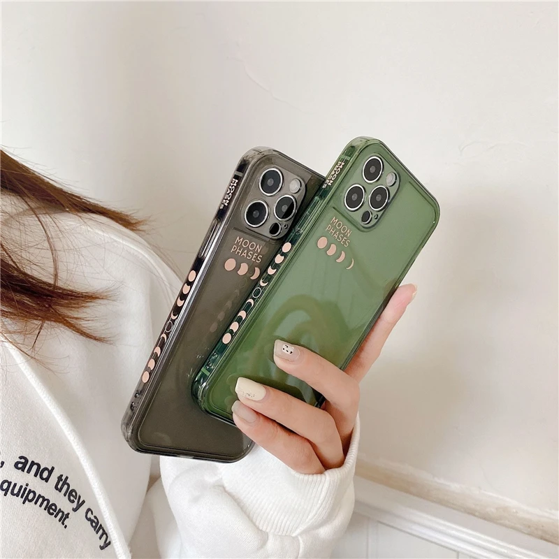 

Lunar Eclipse Printed Phone Case for IPhone 11 6s 7 8 Plus X XR XS Max Luxury Bling Green Gray Soft TPU for IPhone 11 12 Pro Max
