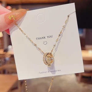 Korean fashion personality geometric round diamond titanium steel necklace female temperament all-match clavicle chain