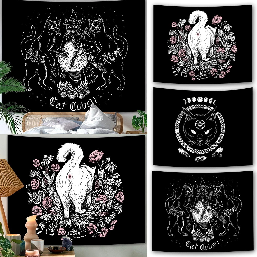 

FFO Baphomet Cat Mysterious Divination Witchcraft Tapestry Psychedelic Hippie Totem Tapestries Tarot Wall Hanging Blankets