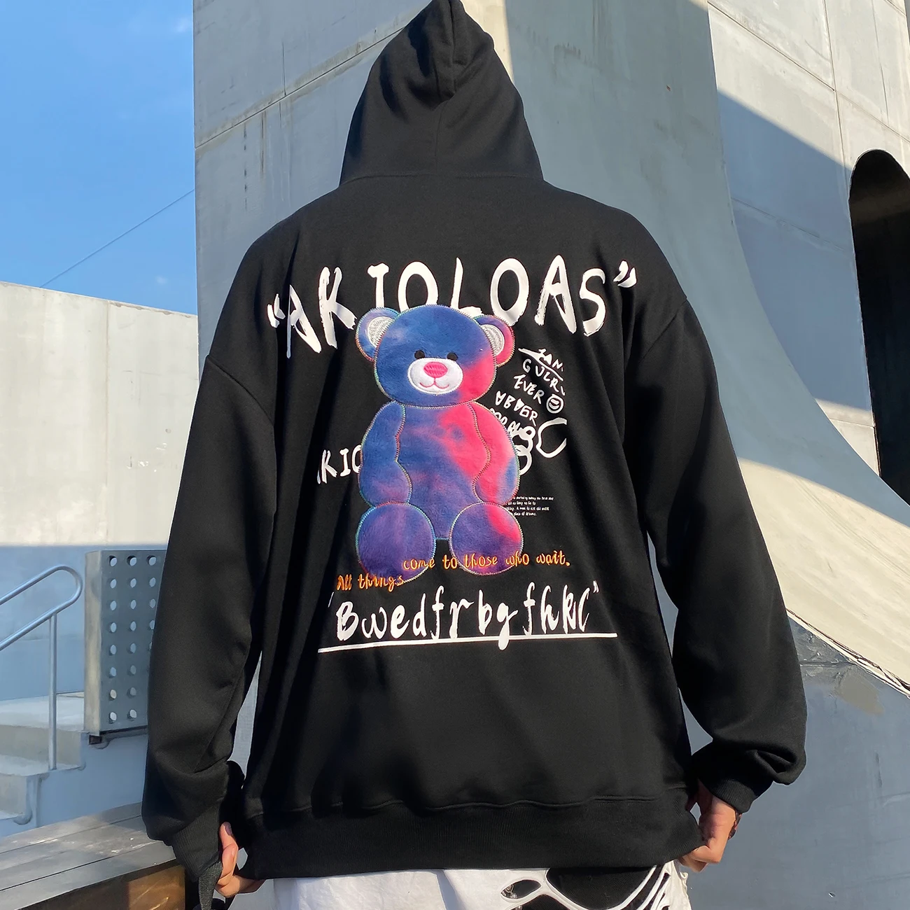 Осенний пуловер с вышитым медведем в стиле Харадзюку Толстовка уличная одежда