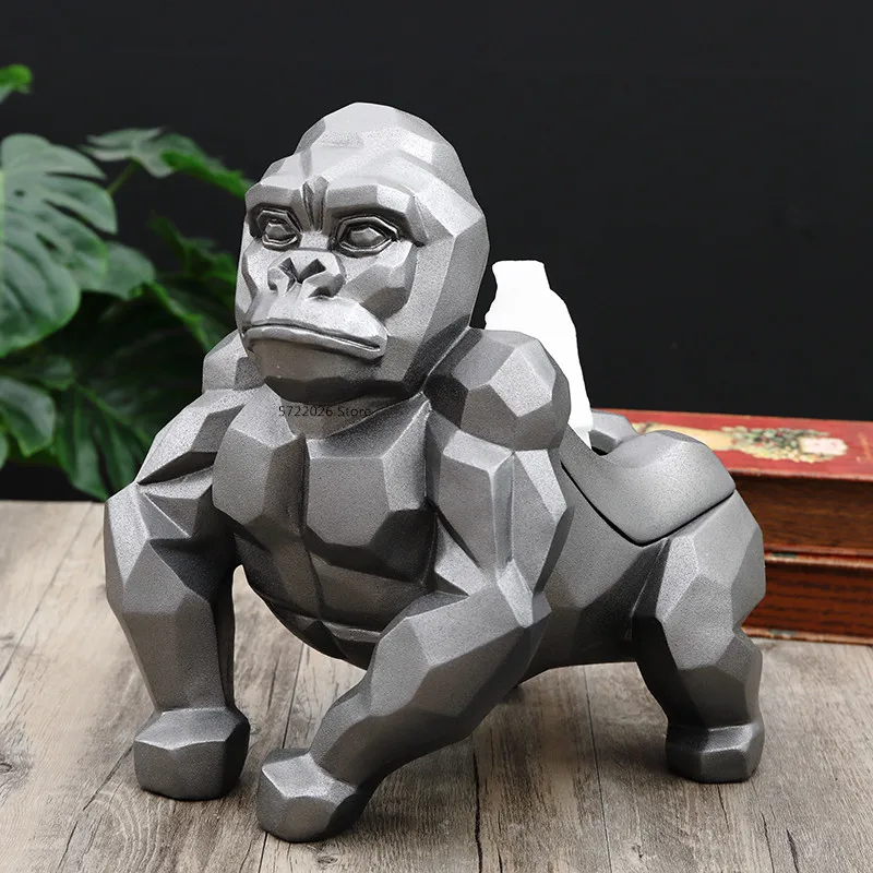 

King Kong Geometric Orangutan Tissue Box Resin Sculpture Decoration Modern Household Tissue Box Home Decoration Accessories