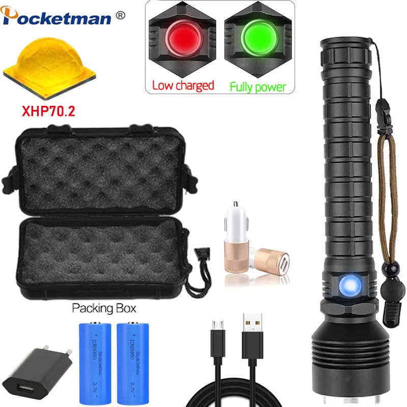 Мощный фонарик XHP70.2 Xlamp светодиодный фонарь XHP50 светодиодный фонарь Водонепроницаемый фонарь с увеличением с батареей 18650