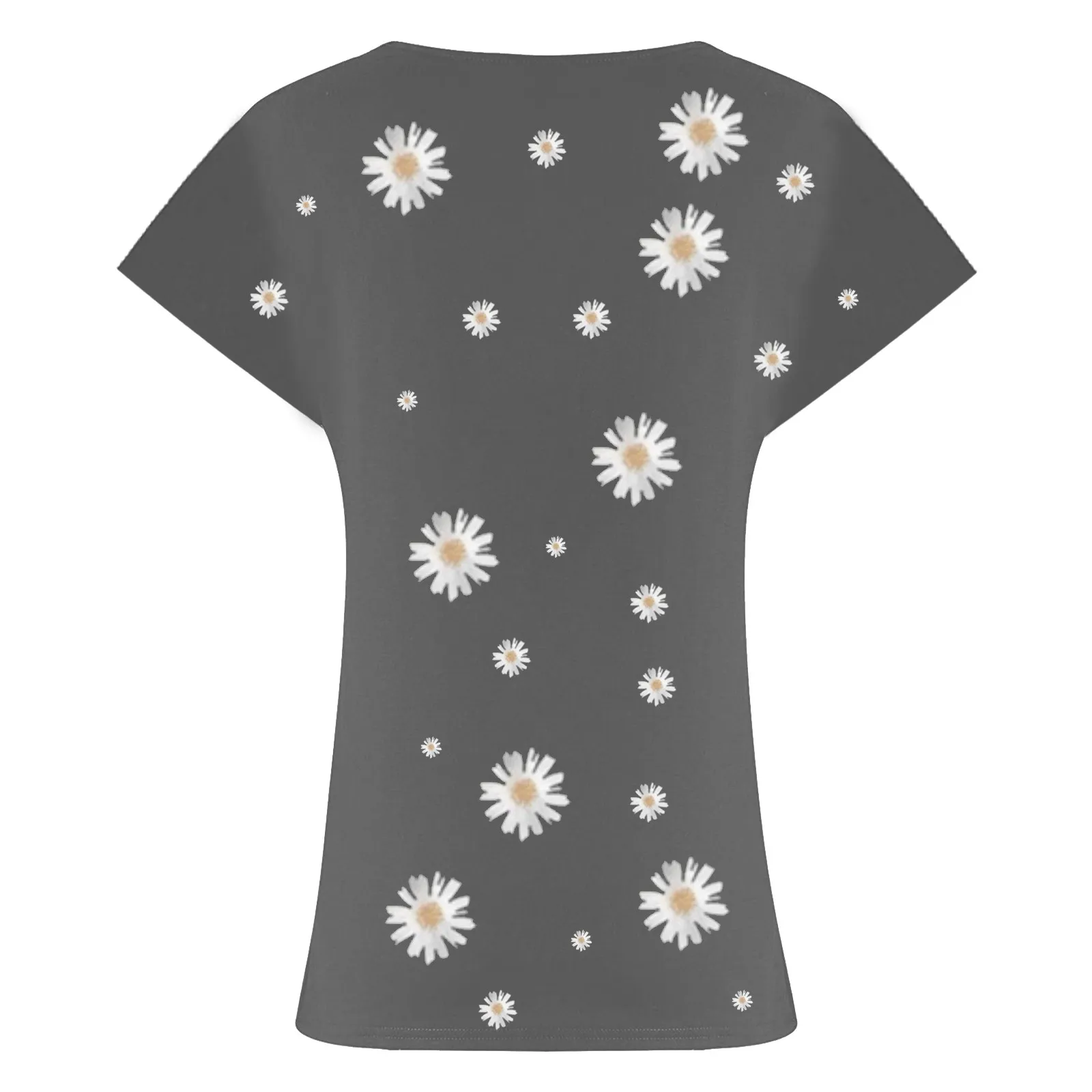 

Fashion Women's Daisy Print Shirt Loose Summer Lace V-neck Short-sleeved Tops Female Shirts Plus Size Woman Clothing