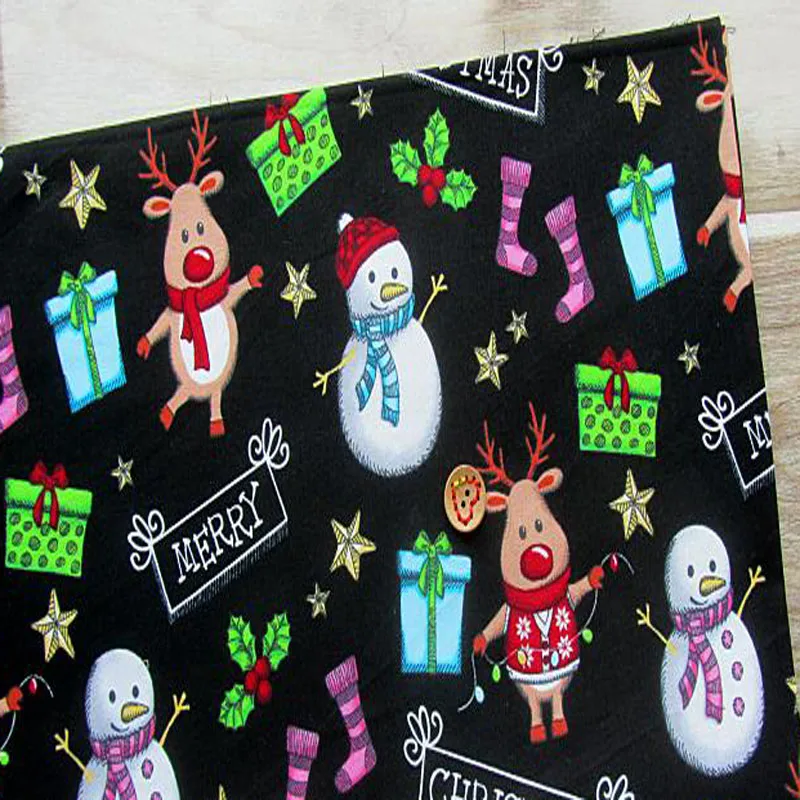 

100% Plain Cotton 50x70cm Christmas Gift Snowman Environmental Printing and Dyeing Cotton Fabric Cloth Dress Home Decor