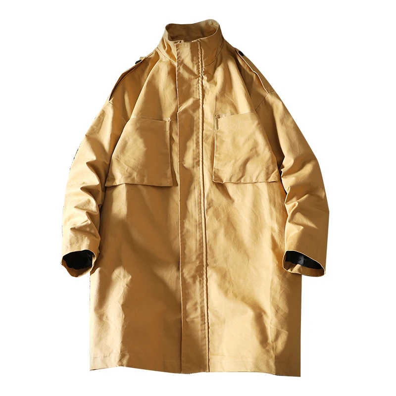 

2020 Mens Slim Long Trench Coat Men Black Overcoat Male Hip Hop Streetwear Coats Autumn Man Cotton Cargo Jackets S-3XL