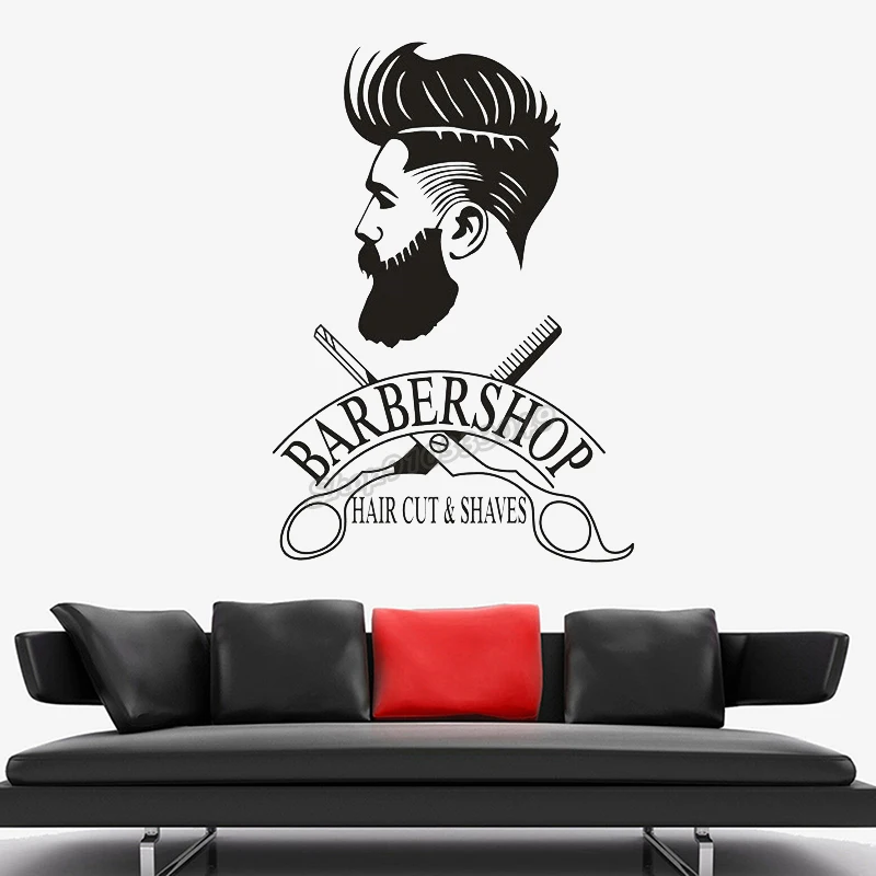 Бритва стрижка Наклейка на стену с логотипом хипстерские Парикмахерские ножницы