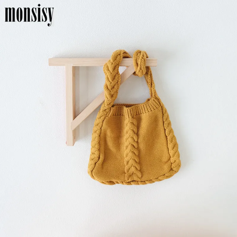 Monsisy Зимняя шерстяная сумка через плечо для мальчиков и девочек вязаная Детская