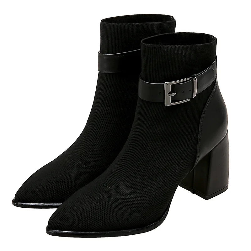 

2020 spring and autumn new net red short boots women's elastic socks high heel versatile Mid Heel pointed trend single