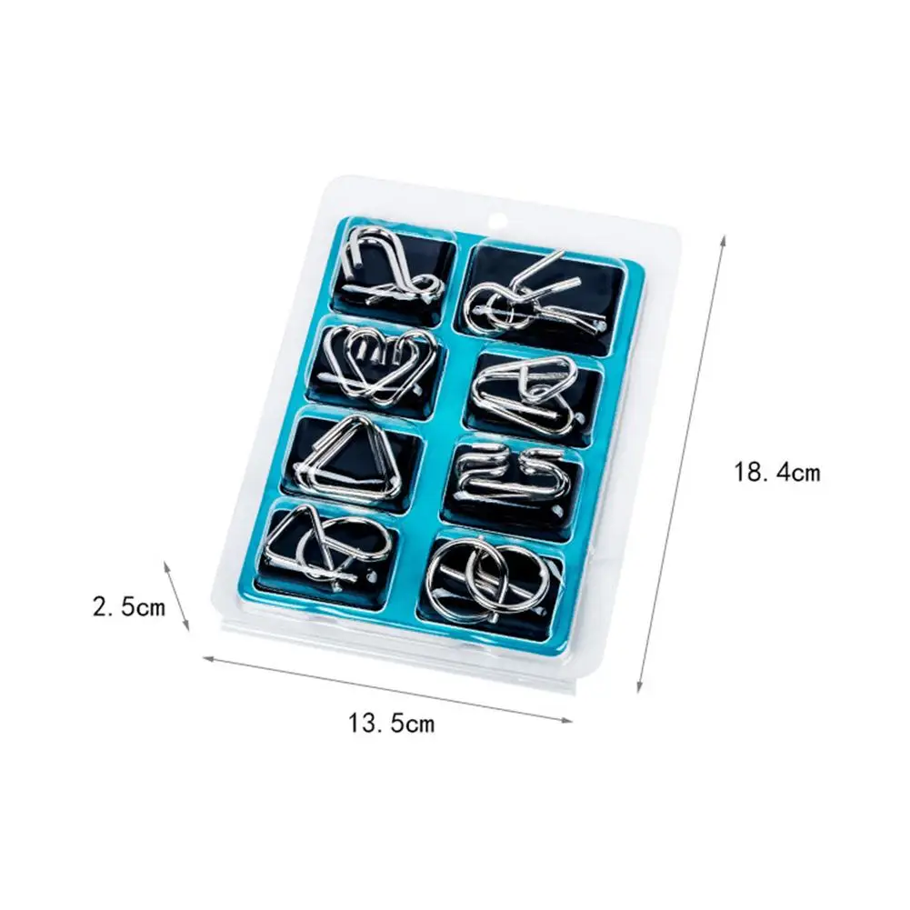 

8pcs Hot Sale Toys Classic Blue Metal Wire Puzzle IQ Mind Brainteaser Toy Adults Kids Montessori Game Children and Adults