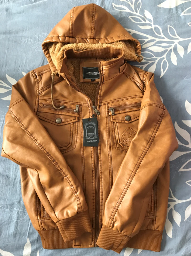 

Hooded Leather Jacket Men Winter Plus Velvet Thicken Leather Jacket Mens Soft Sheepskin Windproof Motorcycle Leather Jacket