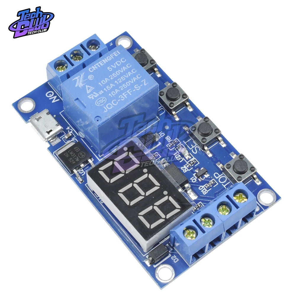 Релейный модуль с задержкой времени Micro USB 5 В 4 кнопки цифровая трубка 3 цифрами