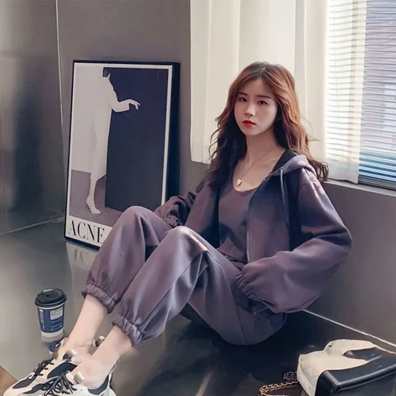 

Весна-Осень 2021, новый стиль, корейский однотонный Повседневный Спортивный костюм, женский свободный сетчатый Красный Модный Комплект из тр...