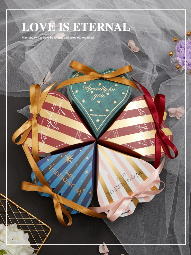Высокое качество сердце любовь Лазерная полосатая позолоченная Подарочная